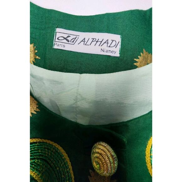 ALPHADI Niamey 36" Chest W. African Embroidered Waist Coat Designer Green Gold - Picture 12 of 16